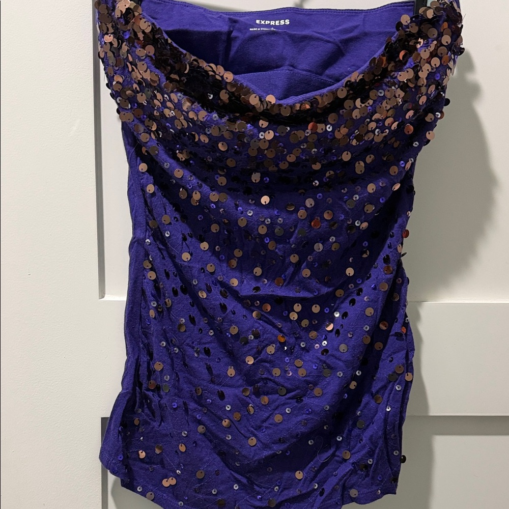 Express Vibrant Purple Sequin Tube Top y2k sparkle night life summer trendy S